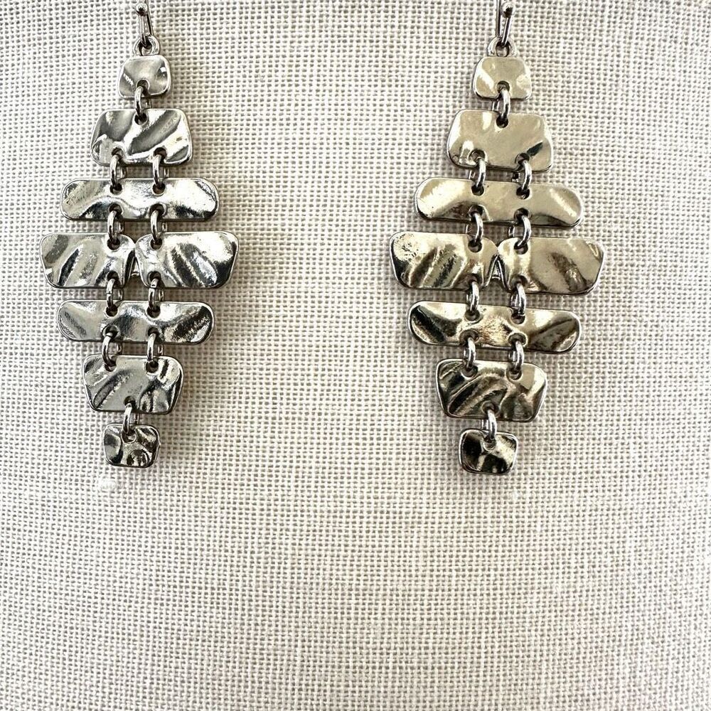 Silver tone  Interlocked Rectangular Strips Dangle Drop Earrings